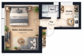 Souterrain‑Apartment mit Einbauküche und Abstellraum in Kelheim - Grundriss